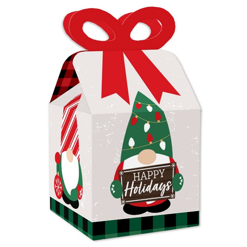Big Dot of Happiness Red and Green Holiday Gnomes - Square Favor Gift Boxes - Christmas Party Bow Boxes - Set of 12, 1 of 9