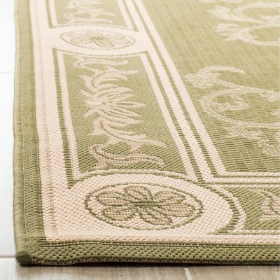Olive and Natural Baroque Print Indoor/Outdoor Area Rug