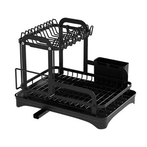 Attop 2 Tier Dish Bowl Drainer Storage Rack Kitchen Dish Drying Rack with Drain Basket Countertop Dinnerware Organizer Drainboard - 1 of 4
