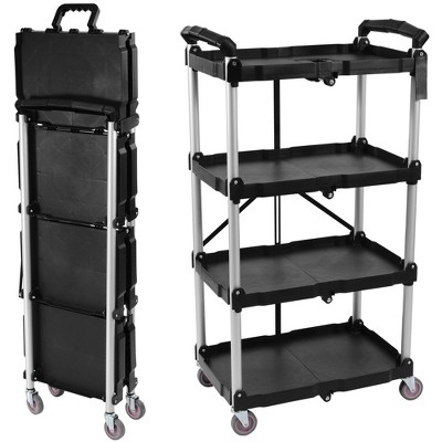 Vynxaria 4 Tier Heavy Duty Folding Utility Cart, Portable Service Cart with Wheels, Black, 23.0¡Á15.0in Shelves