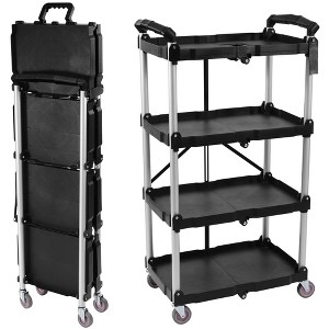 Vynxaria 4 Tier Heavy Duty Folding Utility Cart, Portable Service Cart with Wheels, Black, 23.0¡Á15.0in Shelves - 1 of 4