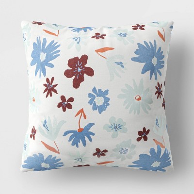 Pillow Cover Set of 5 White Blue Plain Floral Cushion Case Set