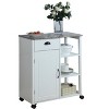 Kings Brand Furniture Francois Wood & Marble Vinyl Top Kitchen Storage Cabinet Cart, White - 2 of 4
