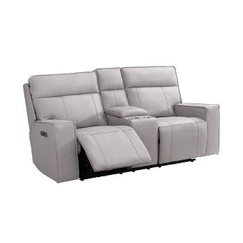 Layton Leather Power Console Reclining Loveseat with Power Headrest Light Gray - Abbyson Living