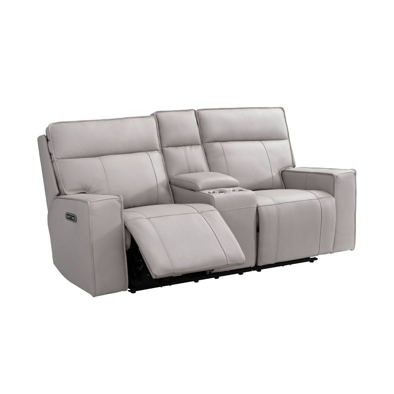 Layton Leather Power Console Reclining Loveseat with Power Headrest Light Gray - Abbyson Living, 1 of 6