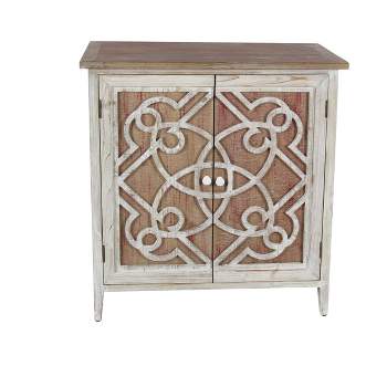 Natural Wood Cabinet with Trellis Doors Light Brown - Olivia & May
