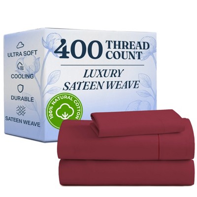 100% Cotton 400 Thread Count 4 Piece Sheet Set - Soft & Cozy Sateen Bed Sheets - CGK Linens
