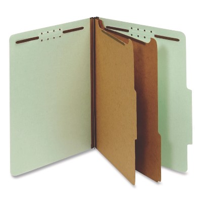 Pendaflex Reinforced Pressboard Classification Folders, 2.5" Expansion, 2 Dividers, 6 Fasteners, Letter Size, Green Exterior, 10/Box