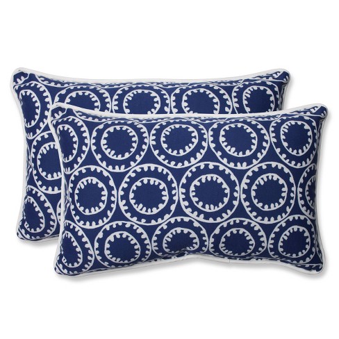 Pillow Perfect Ring a Bell Outdoor 2-Piece Lumbar Throw Pillow Set - Blue - image 1 of 3