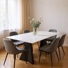 HomeRoots 79" White and Black Sintered Stone and Steel Double Pedestal Base Dining Table - 2 of 4
