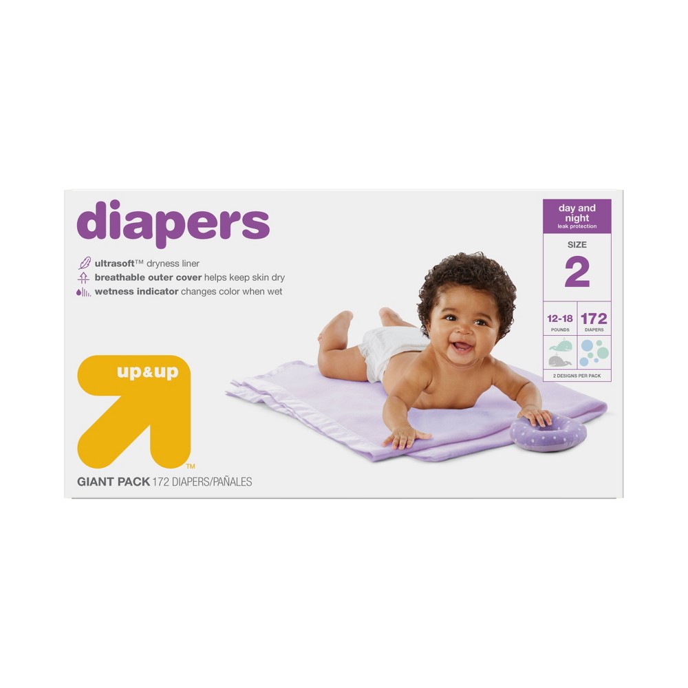 Diapers Giant Pack Size 2 - 184 Diapers  - Up&Up , Size: Size 2 (184 Count), White