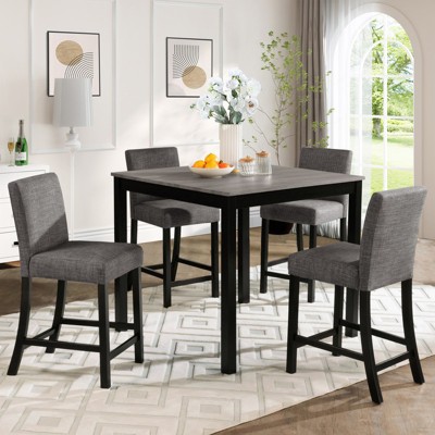 Aukfa 5-Piece Counter Height Dining Set for 4 with Light Grey & Black Wood Table & 4 Chairs, for Kitchen, Dining Room