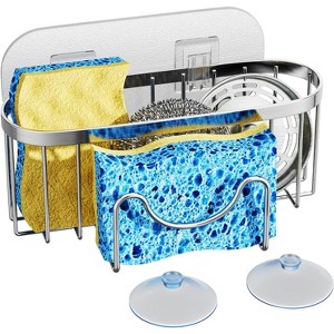 End Sink Clutter: The Ultimate Sink Caddy - 4-in-1 Holder for Sponge, Brush, Stopper & Scraper, 2 Easy Install Methods - 1 of 4