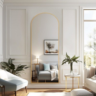 65" X 22" Oversize Metal Arch Stand Full Length Mirror Arched Standing Mirror ,Large Arched Wall Mirror-The Pop Home