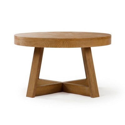 Pecan Wirebrush Round Pine Wood Coffee Table, 30 Inch