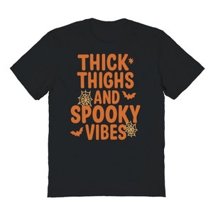 Rerun Island Men Thick Thighs Spooky Vibes Webs Short Sleeve Graphic Cotton T-Shirt - 1 of 4
