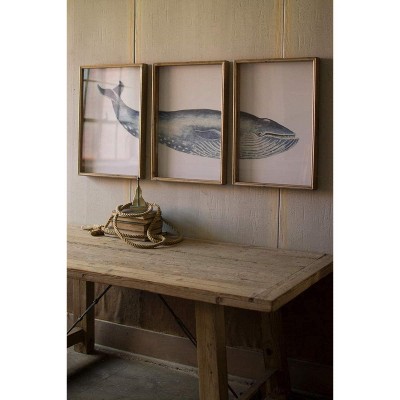 Wall Art, Framed Whale Print Under Glass 26"H – Distressed Gray Wood Frame Coastal Wall Decor by Kalalou