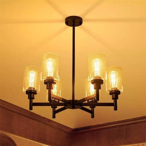 6-Light Farmhouse Industrial Ceiling Chandelier Lamp with Matt Black Finish Frame Pendant Light - 1 of 4