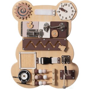 Wooden Sensory Bear Shaped Learning Toddler Busy Board for Playroom, Nursery, Preschool, and Doctors' Office - 1 of 4