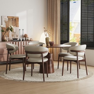 Set of 2 Mid-Century Modern Dining Chairs with Ergonomic Backrest, Solid Wood Frame & Easy-Clean Leather - 1 of 4