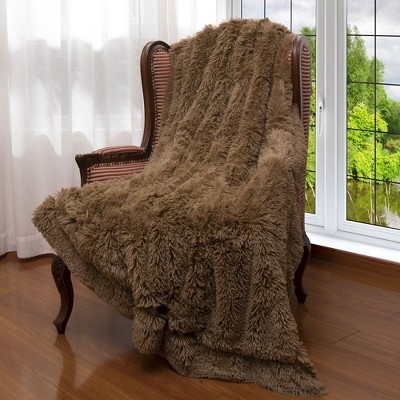Cheer Collection Long Shaggy Hair Throw Blanket - Gold (50" x 60")