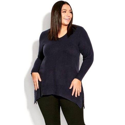 Avenue  Women's Plus Size Deep Valley V Neck Sweater - Navy - 5x : Target