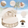 Outdoor Rattan Round Daybed with Retractable Canopy, Wicker Patio Sunbed with Removable Cushions, Poolside Lounge Sofa, Beige - ModernLuxe - 4 of 4