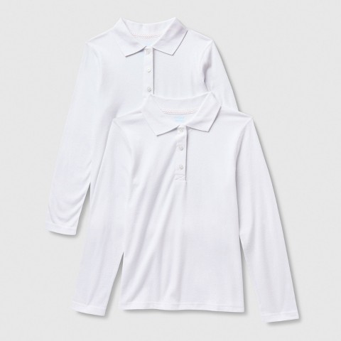 Cat & Jack Girls' 2pk Adaptive Long Sleeve Uniform Polo Shirts - Cat & Jack™ White S