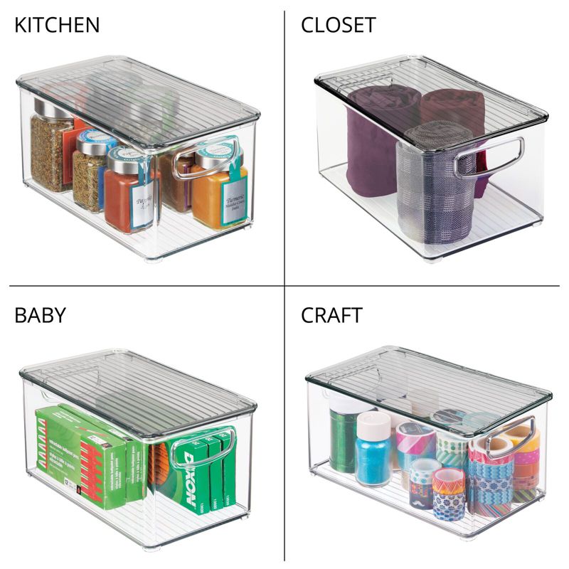 mDesign Stackable Plastic Kitchen Food Storage Bin with Handles and Lid, 2 Pack - 10.67 x 6.16 x 5.2, Clear/Smoke Gray, 5 of 7