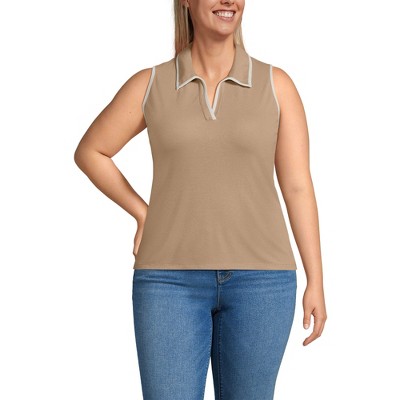 Lands' End Women's Drapey Rib Sleeveless Johnny Collar Polo Shirt