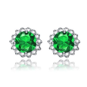 Guili Radiant Sterling Silver Colored Cubic Zirconia Button Stud Earrings in Classic, Emerald, Ruby, or Gold-Plated for an Elegant Look - 1 of 4