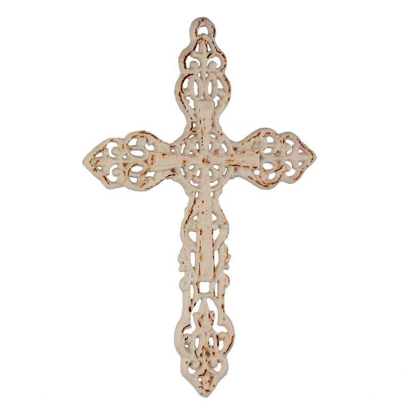 13&#34; x 8.6&#34; Decorative Distressed Cast Iron Wall Cross Worn White - Stonebriar Collection, 3 of 7