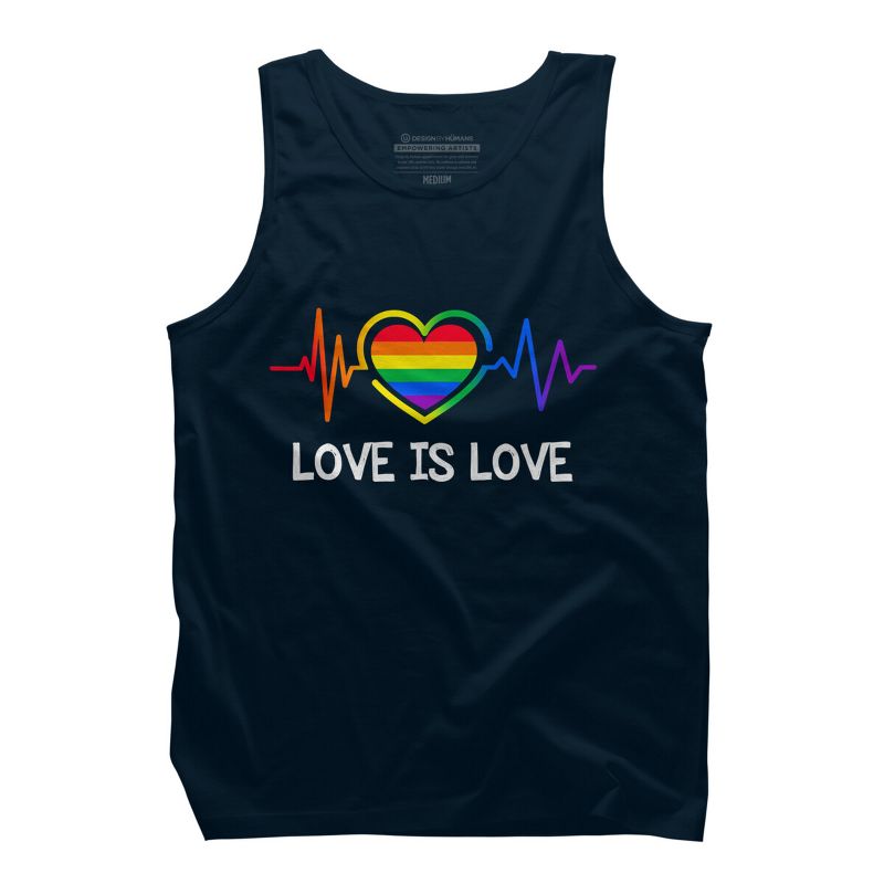 Adult Design By Humans Love is Love Pride Heartbeat By TeeGiver Tank Top, 1 of 3