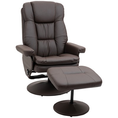 HOMCOM Recliner and Ottoman with Wrapped Base, Swivel PU Leather Reclining Chair with Footrest for Living Room, Bedroom and Office