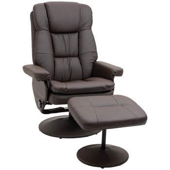 HOMCOM Recliner and Ottoman with Wrapped Base, Swivel PU Leather Reclining Chair with Footrest for Living Room, Bedroom and Office