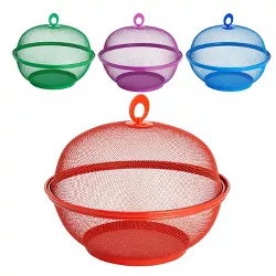 Juvale 4 Pack Round Mesh Wire Fruit Basket with Lids for Vegetables, Fruit Countertop Storage, 4 Colors, 10 In