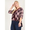 Slickblue Women's Plaid Top, Modern Hi-Lo Hem, 3/4 Sleeve Shirt, Casual Look, Dark Red, 1XL - 4 of 4