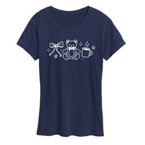 Women's - Instant Message - Teddy Bow Coffee Short Sleeve Graphic T-Shirt - 1 of 4