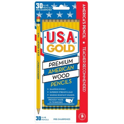 30ct #2 HB Pencils 2mm Pre-sharpened Premium American Wood Yellow - U.S.A. Gold