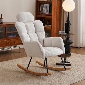 Teddy Fabric Upholstered Rocking Glider Chair, Mid Century Modern Accent Arm Chair with High Backrest and Pillows - ModernLuxe - 1 of 4