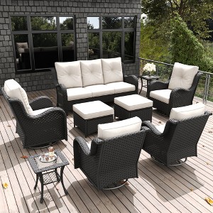 LayinSun Outdoor Patio Furniture Set, Black Rattan Wicker Sectional Swivel Rocker Chairs Sets with Ottomans, Swivel Glider Chair - 1 of 4