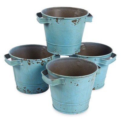 Juvale 4-Piece Turquoise Vintage Decorative Galvanized Metal Bucket Set, Garden Decorations 4.7 x 3.7 in