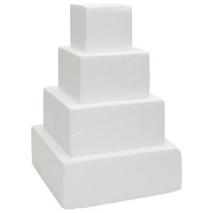 Bright Creations 4 Pieces Square Foam Cake Dummy for Decorating and Wedding Display, Craft Supplies (4 Sizes) - 1 of 4