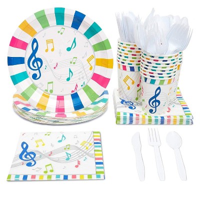 Juvale Music Party Supplies (Serves 24) Knives, Spoons, Forks, Paper Plates, Napkins, Cups