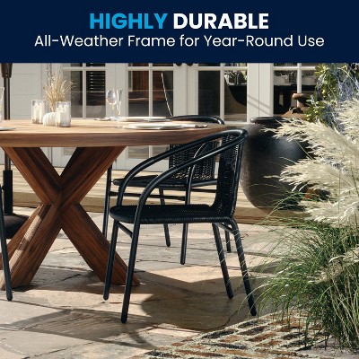 Black Rattan Stackable Outdoor Dining Chair, Pair