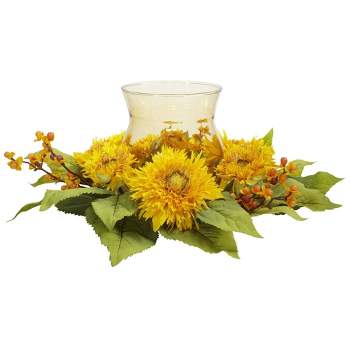 Nearly Natural 7.5-in Golden Sunflower Candelabrum Silk Flower Arrangement