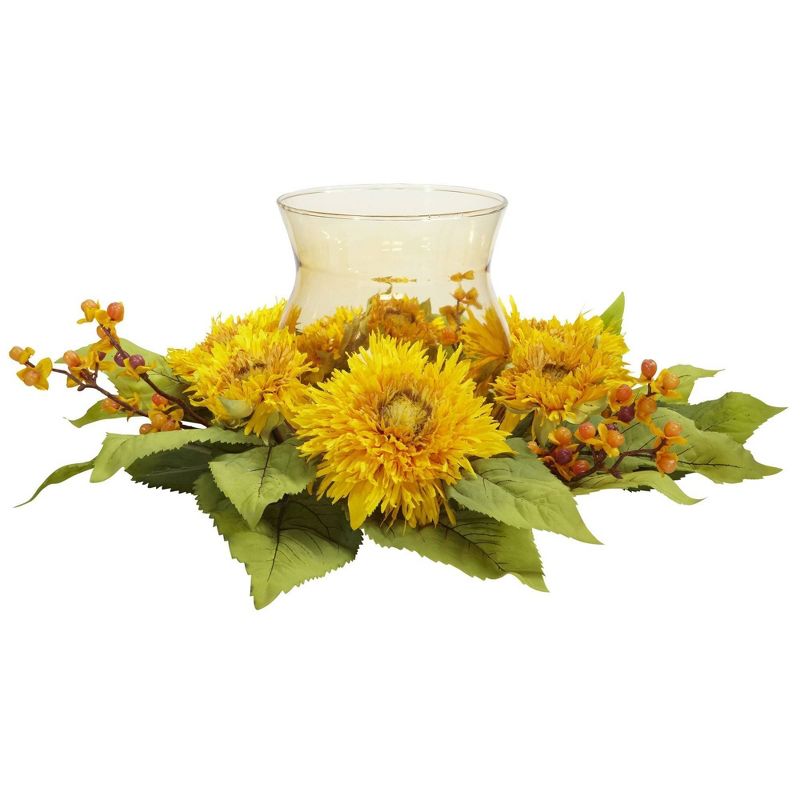 Nearly Natural 7.5-in Golden Sunflower Candelabrum Silk Flower Arrangement, 1 of 3