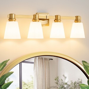 POWLIG Modern Vanity Light Fixture - Dimmable Bathroom Lighting with Cone Milk White Glass Shades - 1 of 4