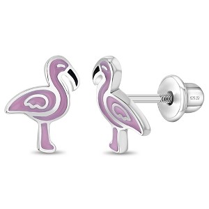 Girls' Fancy Pink Flamingo Screw Back Sterling Silver Earrings - In Season Jewelry - 1 of 4