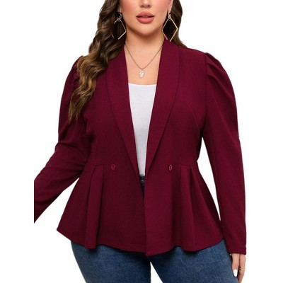 Womens Plus Size Blazers Business Casual Knit Blazer for Work Long Sleeve Shawl Lapel Blazer Suit Jackets Wine Red 2XL